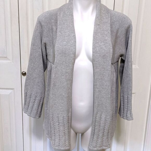 Women's "Mix It" Brand Cotton Open Heather Grey Cardigan Sweater - Picture 2 of 13